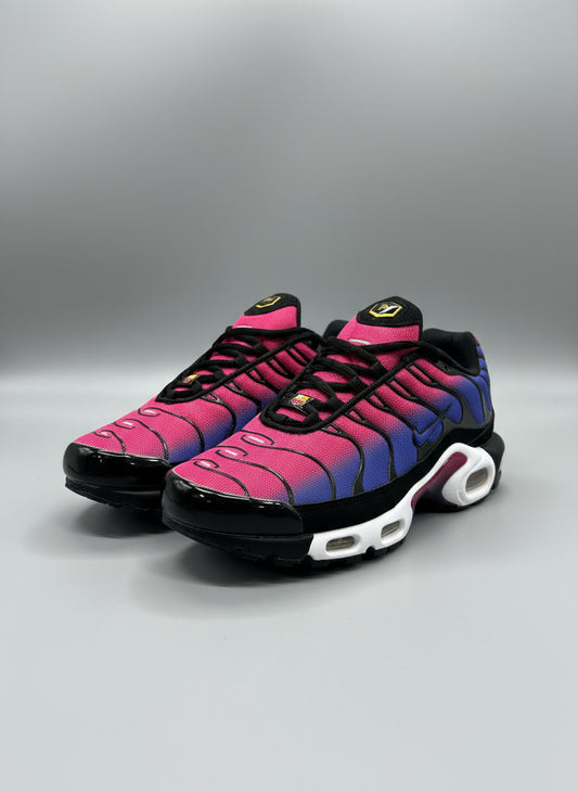 Colorful sneakers on a chair with a store setting in the background