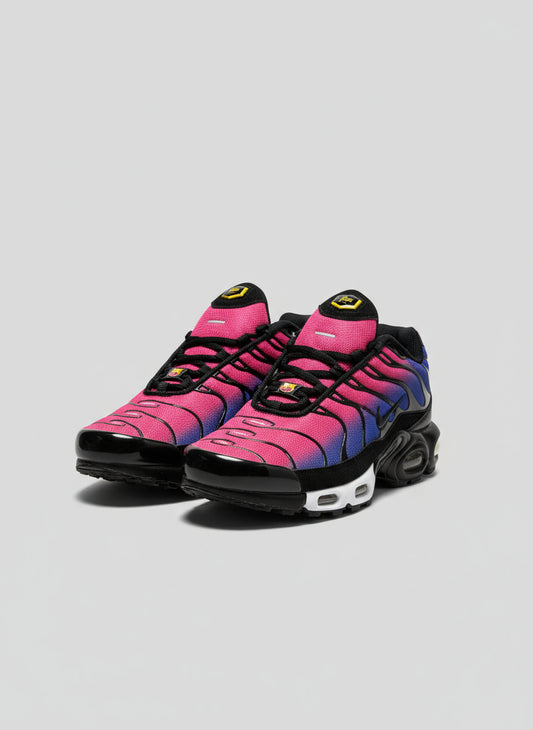 Colorful sneakers on a chair with a store setting in the background